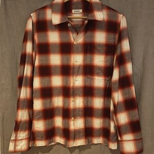 Sandro Red and Cream Plaid Long-Sleeve Button-Down Shirt